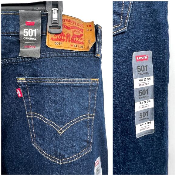 Levi's 501 Original Jeans Men's 44x34 100% Cotton Dark Wash Denim Casual - Picture 4 of 8
